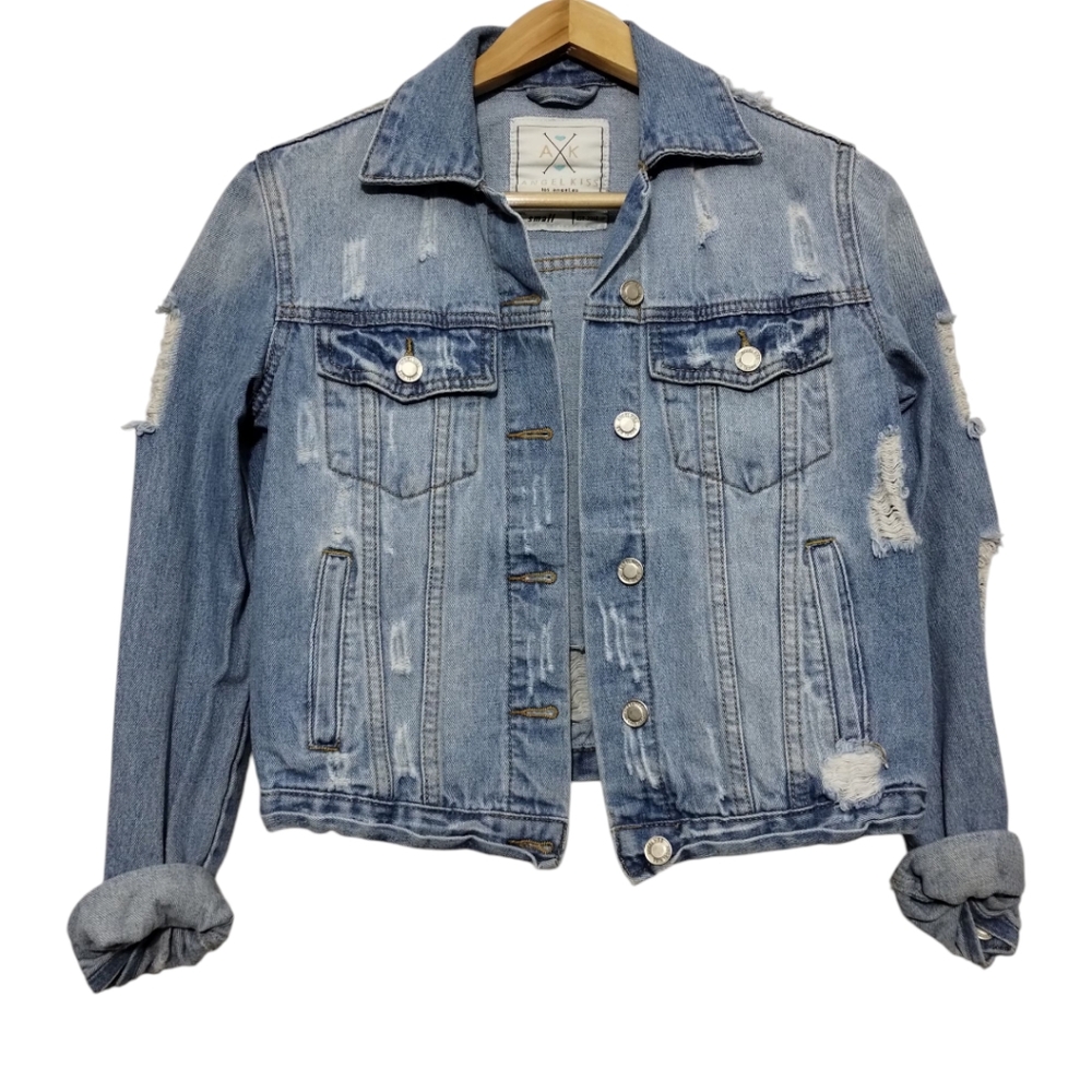 Angel Kiss Women's S Denim Jacket Distressed Boho Western